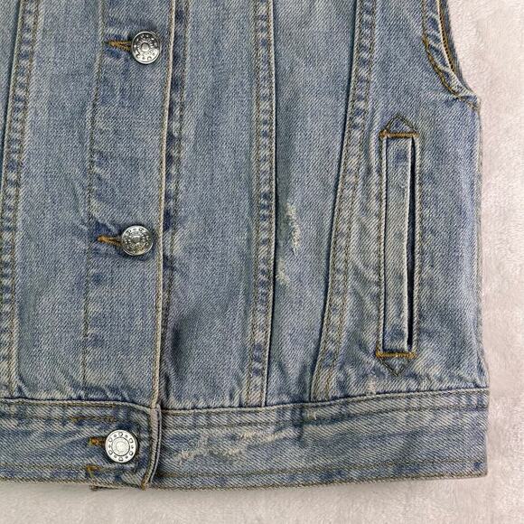 Brandy Melville Jean Vest Button-Up Collared Cotton Light Wash Denim Blue Size S - Picture 6 of 16